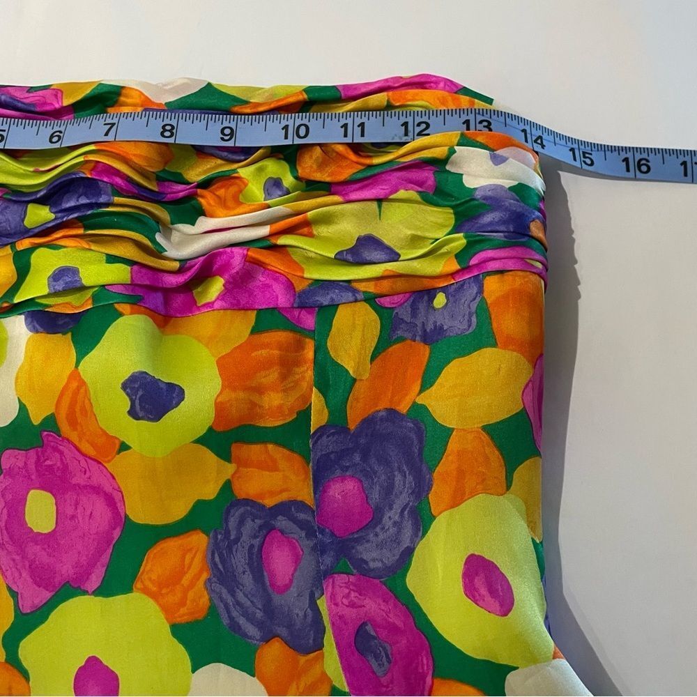 vintage scaasi strapless fit flare mini cocktail dress floral 100% silk 4 bright - Picture 6 of 12